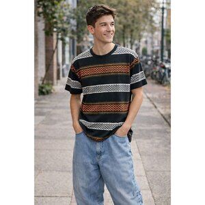 Scotch & Soda Geometric Print Short Sleeve Cotton Tee Shirt Mens Large Aztec